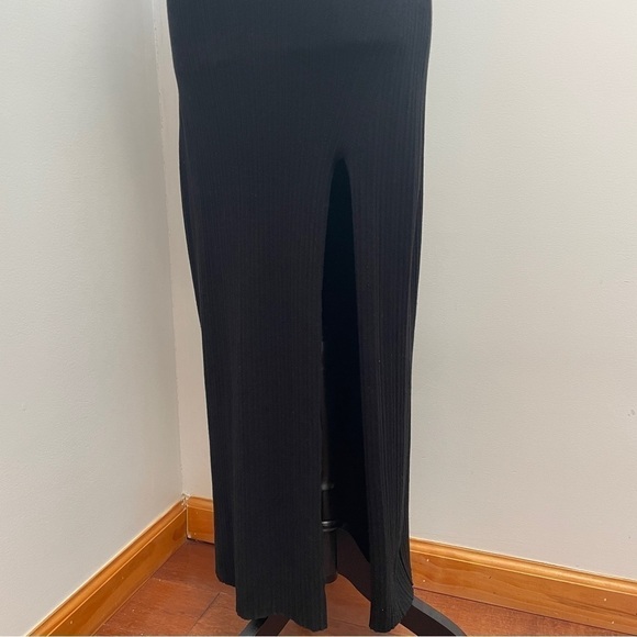 Michael Costello x Revolve- Black Variegated Rib Bodycon Dress V Neck Side Slit - Picture 8 of 12